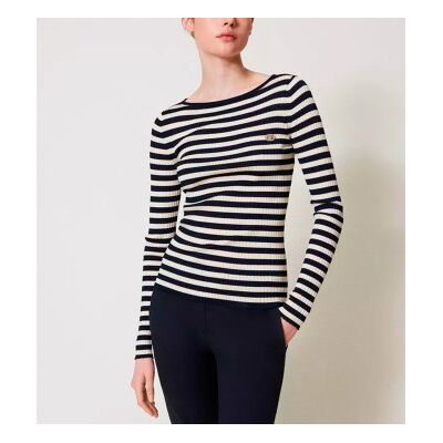 Twinset für Damen. 251TP3471 Langärmeliger schwarz gestreifter Pullover (M), Lässig, Viskose Twinset für Damen. 251TP3471 Langärmeliger schwarz gestreifter Pullover (M), Lässig, Viskose