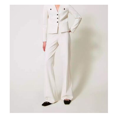 Twinset für Damen. 251TP2132 Weit geschnittene Hose mit Schmuckknöpfen weiß (42), Lässig, Polyamid Twinset für Damen. 251TP2132 Weit geschnittene Hose mit Schmuckknöpfen weiß (42), Lässig, Polyamid