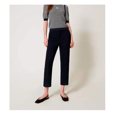 Twinset für Damen. 251TP2042 Gerade Hose mit marineblauer Stickerei (40), Lässig, Polyester Twinset für Damen. 251TP2042 Gerade Hose mit marineblauer Stickerei (40), Lässig, Polyester