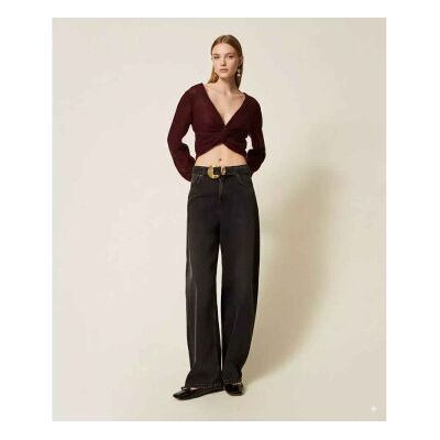 Twinset für Damen. 252TP2571 Schwarze Jeans mit Gürtel und Maxischnalle schwarz (28), Lässig, Baumwolle, Denim Twinset für Damen. 252TP2571 Schwarze Jeans mit Gürtel und Maxischnalle schwarz (28), Lässig, Baumwolle, Denim