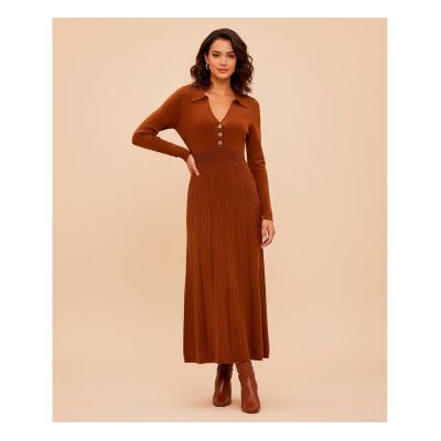 Twinset für Damen. 252TP3110 Braunes langes Kleid (M), Lässig, Baumwolle Twinset für Damen. 252TP3110 Braunes langes Kleid (M), Lässig, Baumwolle