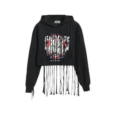 Versace Jeans Couture für Damen. 78HAIE01-CF00E Schwarzes Sweatshirt mit Fransen (L), Lässig, Baumwolle Versace Jeans Couture für Damen. 78HAIE01-CF00E Schwarzes Sweatshirt mit Fransen (L), Lässig, Baumwolle