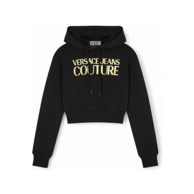 Versace Jeans Couture für Damen. 78HAIE00-CF00E Kurzes Sweatshirt mit Kapuze und Logo schwarz (L), Lässig, Baumwolle Versace Jeans Couture für Damen. 78HAIE00-CF00E Kurzes Sweatshirt mit Kapuze und Logo schwarz (L), Lässig, Baumwolle