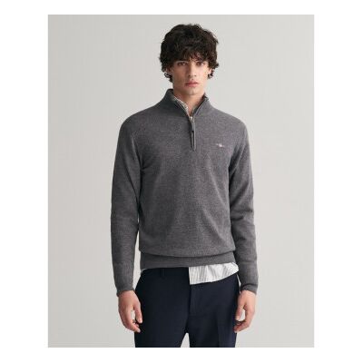 Gant für Herren. 87213 Baumwollpullover mit halbem Reißverschluss, Casual-grau (M), Lässig, Baumwolle Gant für Herren. 87213 Baumwollpullover mit halbem Reißverschluss, Casual-grau (M), Lässig, Baumwolle