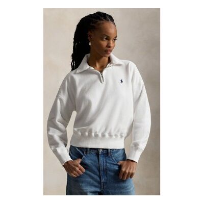 Polo Ralph Lauren für Damen. 211B18685006 Fleece-Sweatshirt mit kurzem Reißverschluss weiß (M), Lässig, Baumwolle, Langarm Polo Ralph Lauren für Damen. 211B18685006 Fleece-Sweatshirt mit kurzem Reißverschluss weiß (M), Lässig, Baumwolle, Langarm