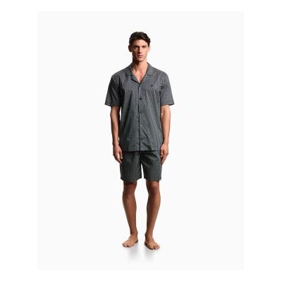 Giorgio Armani Emporio Armani für Herren. EM001372_AF19318 Pyjama mit Bermuda aus bedrucktem Musselin in Marineblau (M), Heimtextilien, Baumwolle, Kurzarm Giorgio Armani Emporio Armani für Herren. EM001372_AF19318 Pyjama mit Bermuda aus bedrucktem Musselin in Marineblau (M), Heimtextilien, Baumwolle, Kurzarm