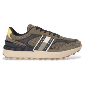 Tommy Jeans für Herren. EM0EM01537 Grünlich braune Turnschuhe aus technischem Leder (45), Wohnung, Schnürsenkel, Lässig Tommy Jeans für Herren. EM0EM01537 Grünlich braune Turnschuhe aus technischem Leder (45), Wohnung, Schnürsenkel, Lässig