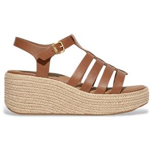Fitflop für Damen. JF5-C15 Braune Leder-Espadrilles im Fischer-Stil mit Keilabsatz (41), 5 bis 8 cm, Schnalle, Lässig Fitflop für Damen. JF5-C15 Braune Leder-Espadrilles im Fischer-Stil mit Keilabsatz (41), 5 bis 8 cm, Schnalle, Lässig
