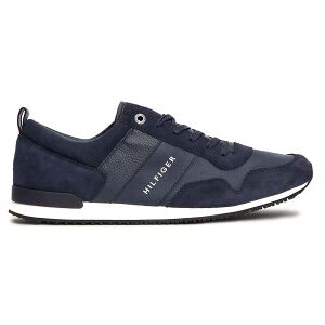 Tommy Hilfiger für Herren. FM0FM00924 Ikonische Lederturnschuhe mit marineblauen Schnürsenkeln (45), Schwarz, Wohnung, 1 bis 3 cm, Lässig Tommy Hilfiger für Herren. FM0FM00924 Ikonische Lederturnschuhe mit marineblauen Schnürsenkeln (45), Schwarz, Wohnung, 1 bis 3 cm, Lässig