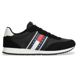 Tommy Jeans für Herren. EM0EM01709 Turnschuhe mit Logo und gemischten Texturen schwarz (43), Wohnung, Schnürsenkel, Lässig Tommy Jeans für Herren. EM0EM01709 Turnschuhe mit Logo und gemischten Texturen schwarz (43), Wohnung, Schnürsenkel, Lässig