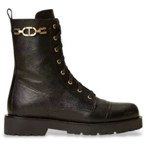 Twinset für Damen. 252TCP150 Schwarze Lederstiefeletten mit Kette und Oval T schwarz (37), Wohnung, Reißverschluss, Lässig Twinset für Damen. 252TCP150 Schwarze Lederstiefeletten mit Kette und Oval T schwarz (37), Wohnung, Reißverschluss, Lässig