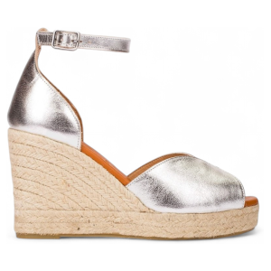 Wonders für Damen. YH-PI609_4654_7222 Pilar 09 Espadrilles aus silbernem Leder (39), 5 bis 8 cm, Schnalle, Lässig Wonders für Damen. YH-PI609_4654_7222 Pilar 09 Espadrilles aus silbernem Leder (39), 5 bis 8 cm, Schnalle, Lässig