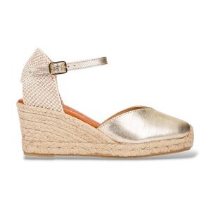 Wonders für Damen. YD-SI685 Goldene Keil-Espadrilles (39), Leder, Wohnung, 3 bis 5 cm, Schnalle, Lässig Wonders für Damen. YD-SI685 Goldene Keil-Espadrilles (39), Leder, Wohnung, 3 bis 5 cm, Schnalle, Lässig