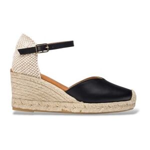 Wonders für Damen. YD-SI685 Schwarze Keil-Espadrilles (40), Leder, Wohnung, 3 bis 5 cm, Schnalle, Lässig Wonders für Damen. YD-SI685 Schwarze Keil-Espadrilles (40), Leder, Wohnung, 3 bis 5 cm, Schnalle, Lässig