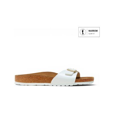 Birkenstock für Damen. 1005310 Sandalen aus Leder Madrid Birko-Flor Patent (Schmale Passform) weiß (41), Wohnung, Keine, Lässig, Lackleder Birkenstock für Damen. 1005310 Sandalen aus Leder Madrid Birko-Flor Patent (Schmale Passform) weiß (41), Wohnung, Keine, Lässig, Lackleder