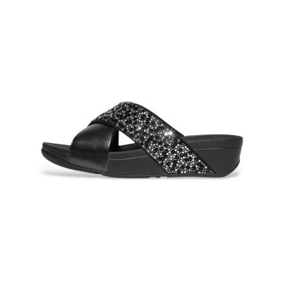 Fitflop für Damen. JE2-090 Sandalen Lulu Gekreuzte Metall schwarz (37), 3 bis 5 cm, Keine, Lässig Fitflop für Damen. JE2-090 Sandalen Lulu Gekreuzte Metall schwarz (37), 3 bis 5 cm, Keine, Lässig