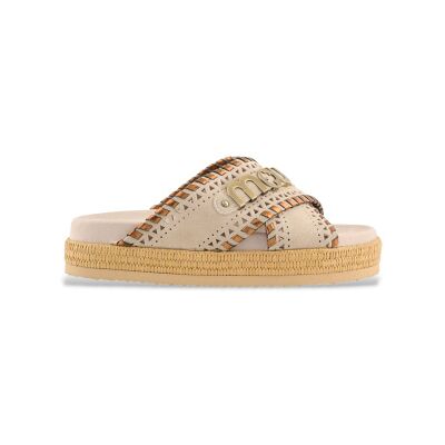 Mou für Damen. MU.SW451013A Wildleder-SandalenCriss-cross met.stitch beige (40), 1 bis 3 cm, Keine, Lässig Mou für Damen. MU.SW451013A Wildleder-SandalenCriss-cross met.stitch beige (40), 1 bis 3 cm, Keine, Lässig