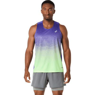 ASICS ROAD FADE SINGLET Herren Cobalt Burst/Illuminate Green XL ASICS ROAD FADE SINGLET Herren Cobalt Burst/Illuminate Green XL