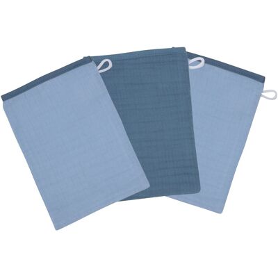 Wörner 3er-Pack Waschlappen Musselin blau Wörner 3er-Pack Waschlappen Musselin blau