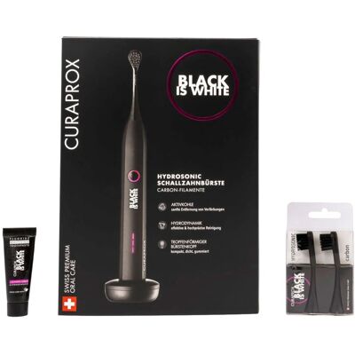 Curaprox 3er-Set Black is White Elektrische Schallzahnbürste mit Ersatzbürstenköpfe und Zahnpasta Curaprox 3er-Set Black is White Elektrische Schallzahnbürste mit Ersatzbürstenköpfe und Zahnpasta