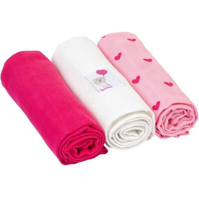 Bornino 3er-Pack Mullwindeln 80x80 cm rosa Bornino 3er-Pack Mullwindeln 80x80 cm rosa