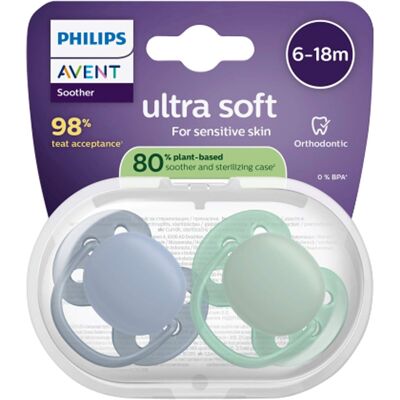 Philips Avent 2er-Pack Schnuller ultra soft, 6-18M gruen Philips Avent 2er-Pack Schnuller ultra soft, 6-18M gruen