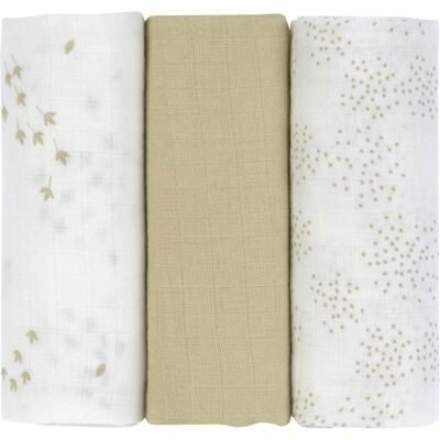 Lässig 3er-Pack Mullwindeln 60x60 cm oliv weiss Lässig 3er-Pack Mullwindeln 60x60 cm oliv weiss