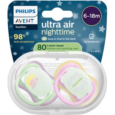 Philips Avent 2er-Pack Schnuller ultra air Nighttime, 6-18M rosa Philips Avent 2er-Pack Schnuller ultra air Nighttime, 6-18M rosa