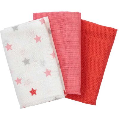 Bornino 3er-Pack Mulltücher 30x30 cm Sterne pink Bornino 3er-Pack Mulltücher 30x30 cm Sterne pink