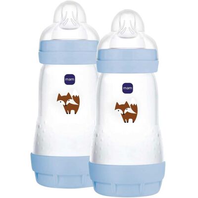MAM 2er-Pack Babyflaschen Easy Active, Weithals, 270 ml, ab 0M blau MAM 2er-Pack Babyflaschen Easy Active, Weithals, 270 ml, ab 0M blau