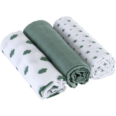 Bornino 3er-Pack Mullwindeln Wolken und Sterne 80x80 cm mehrfarbig Bornino 3er-Pack Mullwindeln Wolken und Sterne 80x80 cm mehrfarbig