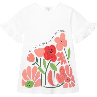 BOBOLI Kleid kurzarm Blumen natur BOBOLI Kleid kurzarm Blumen natur