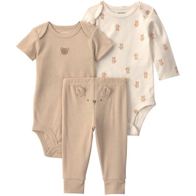 Carter's 3-tlg. Set Body kurzarm, Body langarm und Jogginghose Bären Rippqualität natur braun Carter's 3-tlg. Set Body kurzarm, Body langarm und Jogginghose Bären Rippqualität natur braun