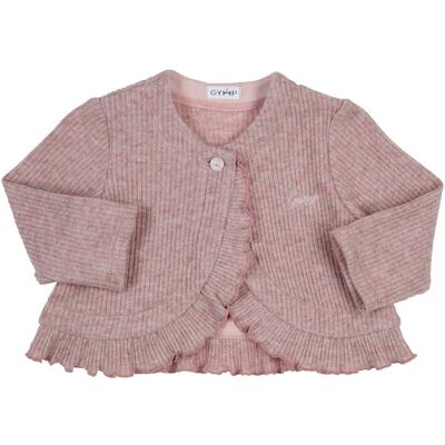 Gymp Strickjacke mit Lurex Rüschen Rippqualität rosa Gymp Strickjacke mit Lurex Rüschen Rippqualität rosa