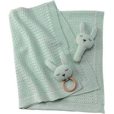 BORNINO HOME Babydecken-Set mit Häschen Greifling 80x100 cm gruen BORNINO HOME Babydecken-Set mit Häschen Greifling 80x100 cm gruen