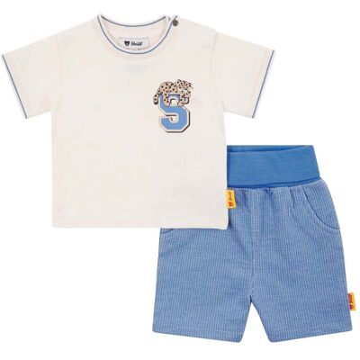 Steiff 2-tlg. Set T-Shirt und Shorts Struktur blau natur Steiff 2-tlg. Set T-Shirt und Shorts Struktur blau natur