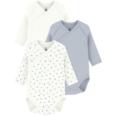 Petit Bateau 3er-Pack Wickelbodys langarm Herzen natur blau Petit Bateau 3er-Pack Wickelbodys langarm Herzen natur blau