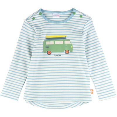 Bornino Shirt langarm Ringel Bus hellblau natur Bornino Shirt langarm Ringel Bus hellblau natur