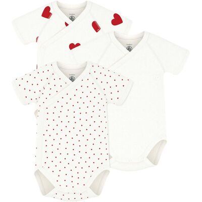 Petit Bateau 3er-Pack Wickelbody kurzarm Herzen natur rot Petit Bateau 3er-Pack Wickelbody kurzarm Herzen natur rot