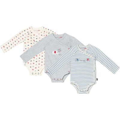 Bornino 3er-Pack Wickelbodys langarm Elefant Ringel mehrfarbig Bornino 3er-Pack Wickelbodys langarm Elefant Ringel mehrfarbig