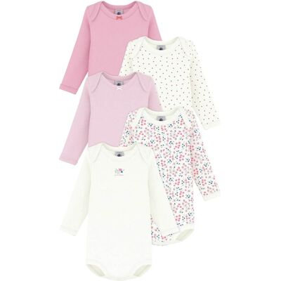 Petit Bateau 5er-Pack Bodys langarm Blumen Herzen natur rosa Petit Bateau 5er-Pack Bodys langarm Blumen Herzen natur rosa