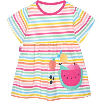 BOBOLI Kleid kurzarm Früchte Streifen mehrfarbig BOBOLI Kleid kurzarm Früchte Streifen mehrfarbig