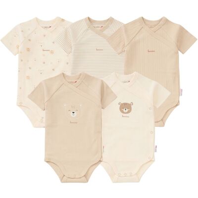 Bornino 5er-Pack Wickelbodys kurzarm Ringel Bär beige Bornino 5er-Pack Wickelbodys kurzarm Ringel Bär beige