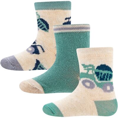Ewers 3er-Pack Socken Baustellenfahrzeuge beige gruen Ewers 3er-Pack Socken Baustellenfahrzeuge beige gruen