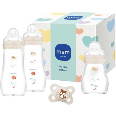 MAM 4-tlg. Feel Good Flaschen Set, Glas, ab 0M beige MAM 4-tlg. Feel Good Flaschen Set, Glas, ab 0M beige