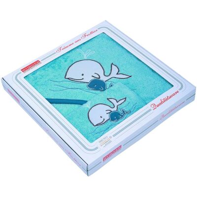 Wörner Bio-Baumwoll-Set - Kapuzen-Badetuch & Waschhandschuh - Blau Wörner Bio-Baumwoll-Set - Kapuzen-Badetuch & Waschhandschuh - Blau