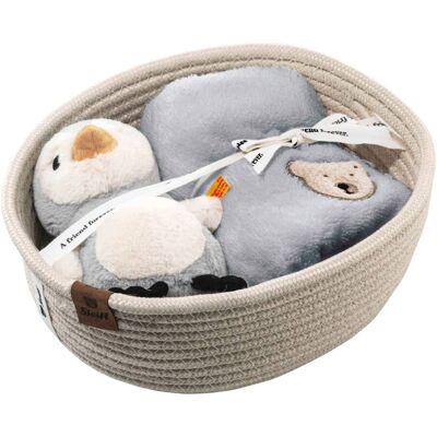 Steiff Geschenkset Lio Pinguin mit Rassel und Latz grau Steiff Geschenkset Lio Pinguin mit Rassel und Latz grau