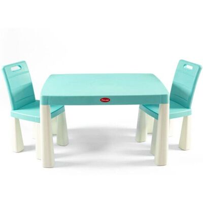 Monkey-Gym Kindertisch + Kinderstühle aus Plastik - Weiß-Mint Monkey-Gym Kindertisch + Kinderstühle aus Plastik - Weiß-Mint
