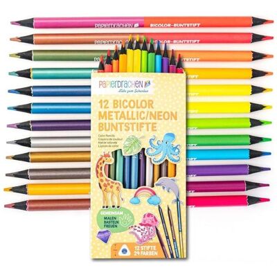 Papierdrachen, Malstifte, 12 Bicolor Buntstifte Metallik und Neon (12x) Papierdrachen, Malstifte, 12 Bicolor Buntstifte Metallik und Neon (12x)