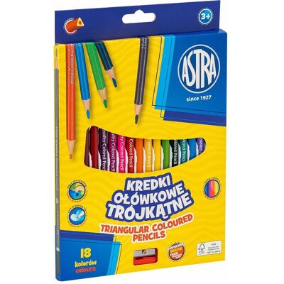 Astra, Malstifte, Buntstifte dreieckig 18 Stück mit Anspitzer (18x) Astra, Malstifte, Buntstifte dreieckig 18 Stück mit Anspitzer (18x)